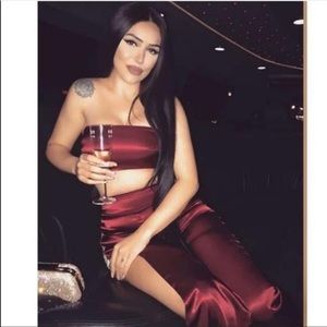 Meshki burgundy satin panel pants and top small